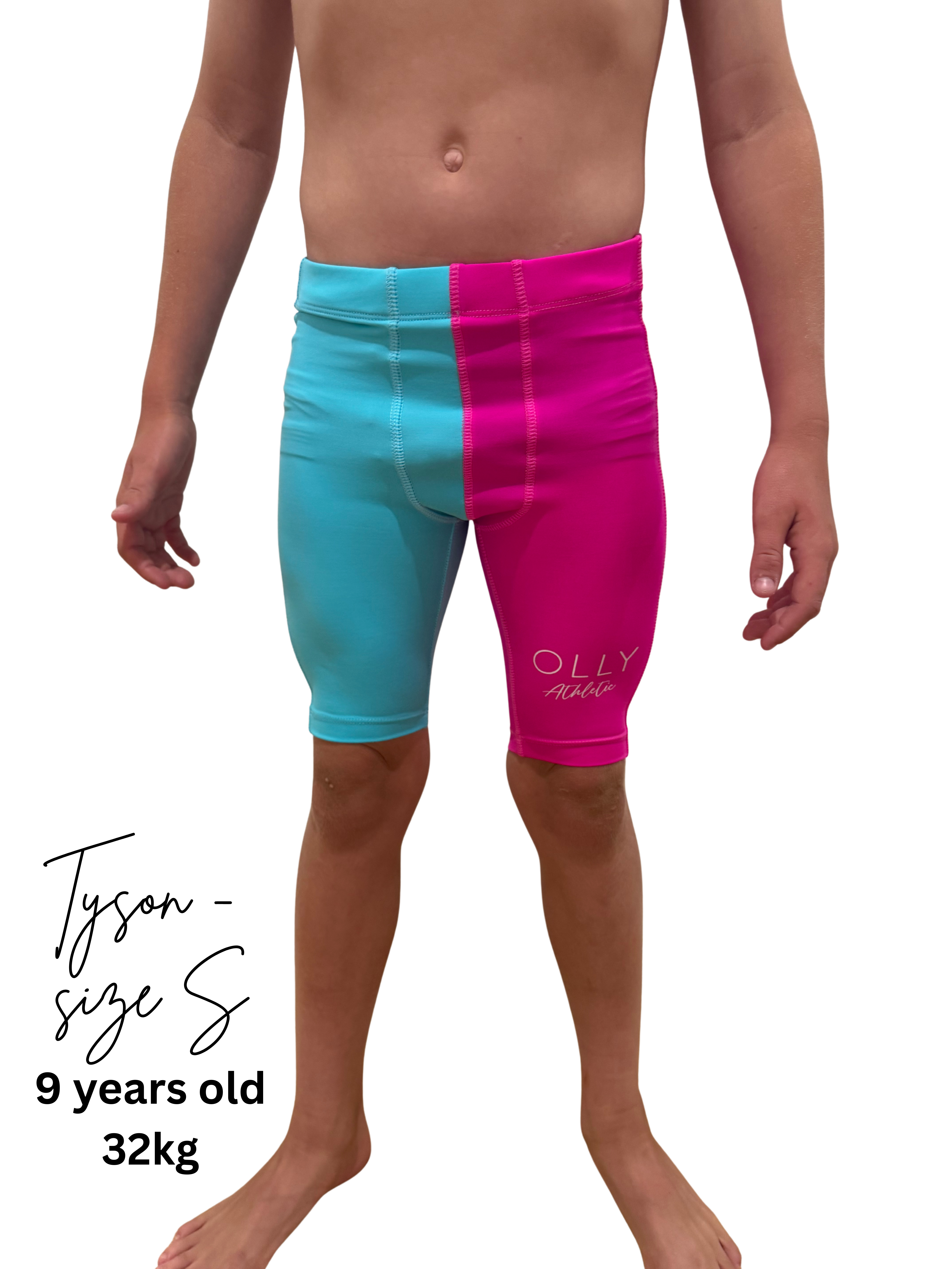 OLLY ATHLETIC HALF/HALF AQUA/NEON PINKSKINS - BOYS