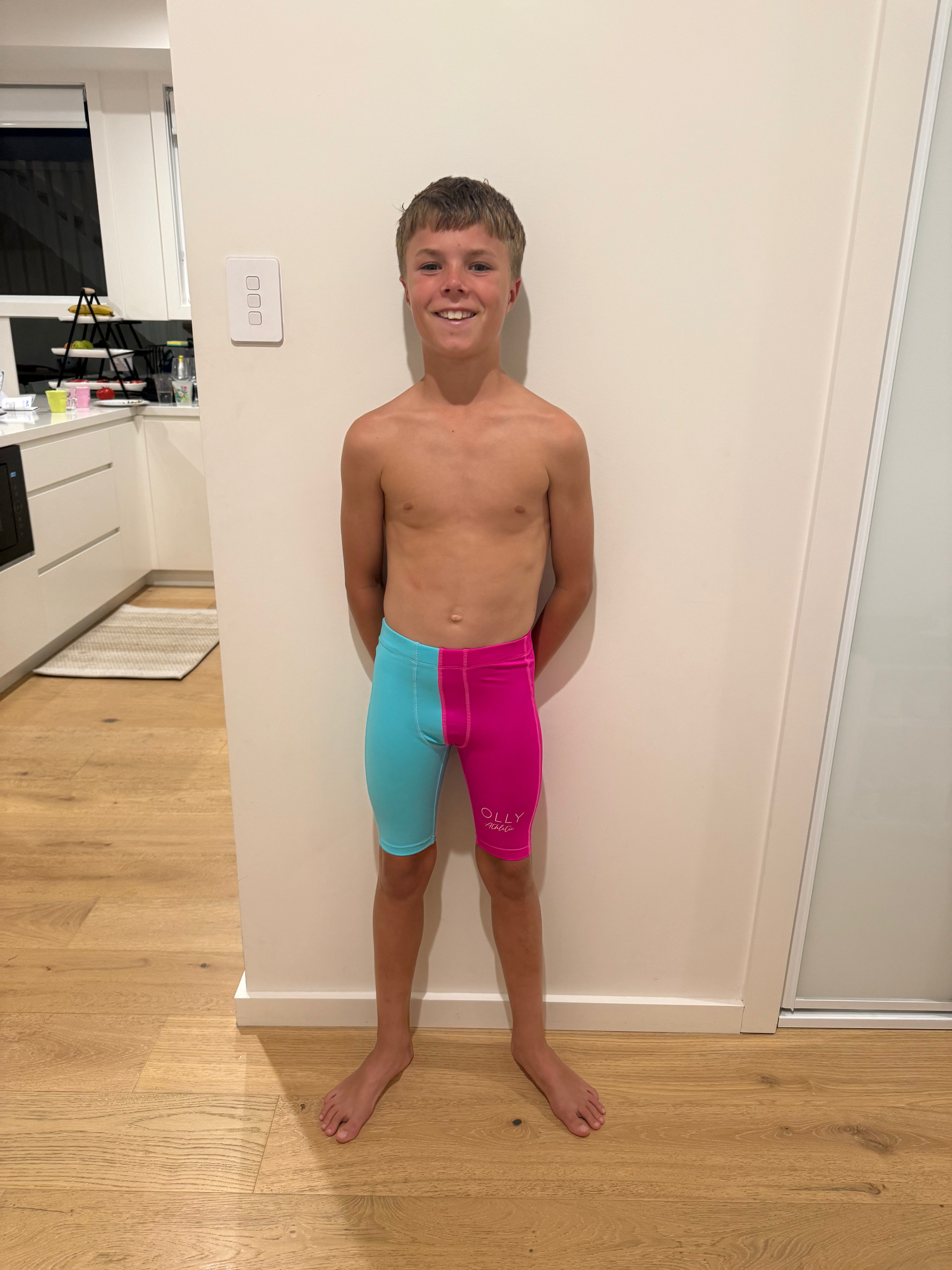 OLLY ATHLETIC HALF/HALF AQUA/NEON PINKSKINS - BOYS